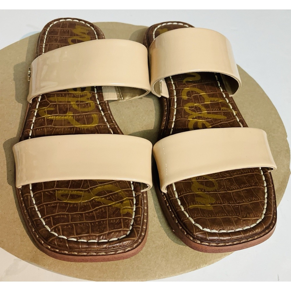 Sam Edelman Haydee Slide Sandals Womens 8.5M Beige Excellent Patent Croc Flat